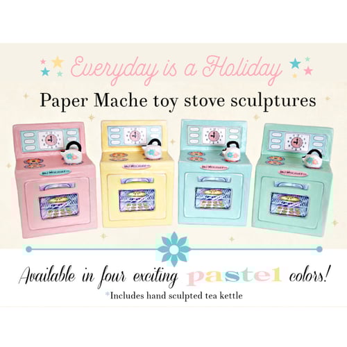 Image of Paper mache mixed media toy stove sculpture/wall art (Blue)