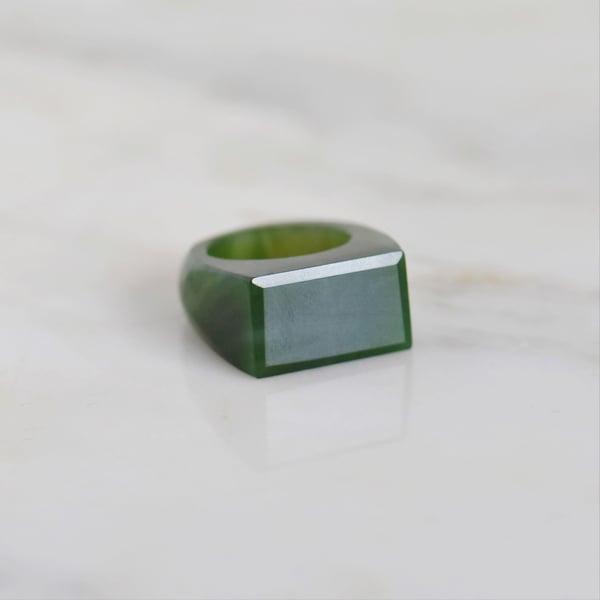 Image of Vietnam Green Jade rectangle face signet ring