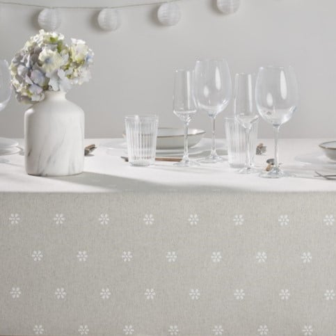 Image of Nappe Daisy fond Lin Naturel toile  anti taches