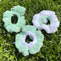 Sea Foam Green and White Fluffy Crochet Scrunchie