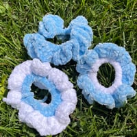 Image 1 of Baby Blue and Gray Fluffy Crochet Scrunchie