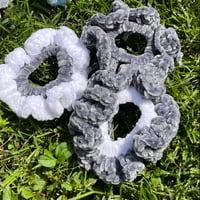 Image 3 of Baby Blue and Gray Fluffy Crochet Scrunchie