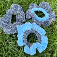 Image 2 of Baby Blue and Gray Fluffy Crochet Scrunchie