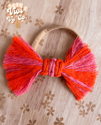Zara Macrame Bow- Tangerine & Hot Pink 5in