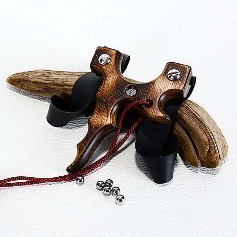 Image of Wooden Slingshot, Birchwood Sling Shot, Pyrolsis Technique of Wood Burning, Wood Catapult