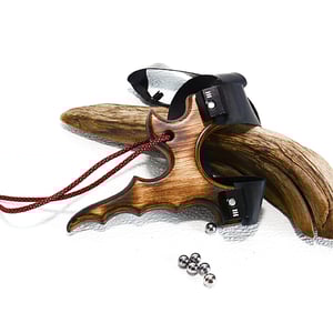 Image of Wooden Slingshot, Birchwood Sling Shot, Pyrolsis Technique of Wood Burning, Wood Catapult