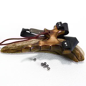 Image of Wooden Slingshot, Birchwood Sling Shot, Pyrolsis Technique of Wood Burning, Wood Catapult