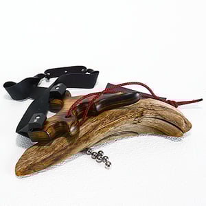 Image of Wooden Slingshot, Birchwood Sling Shot, Pyrolsis Technique of Wood Burning, Wood Catapult