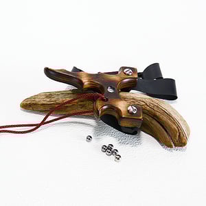 Image of Wooden Slingshot, Birchwood Sling Shot, Pyrolsis Technique of Wood Burning, Wood Catapult
