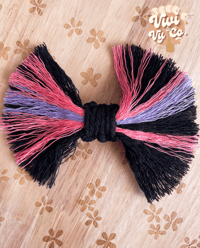 Zara Macrame Bow(Clip)- Hot Pink, Lavender, & Black 5.25 in