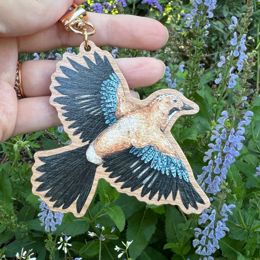 Eurasian Jay Wooden Keychain | Jessica Roux