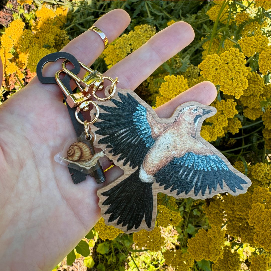 Eurasian Jay Wooden Keychain | Jessica Roux