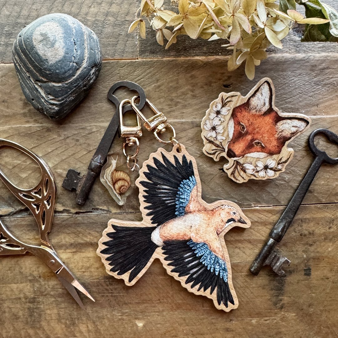 Eurasian Jay Wooden Keychain | Jessica Roux