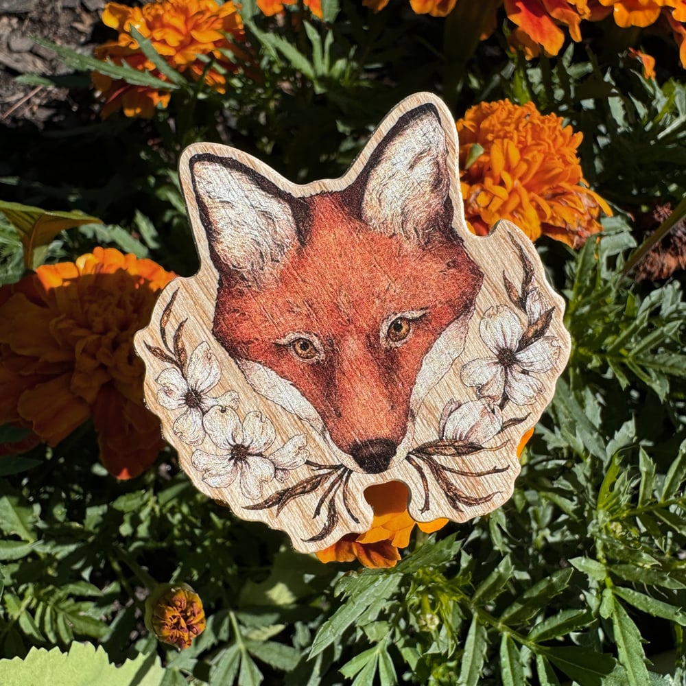 Image of Fox and Dogwoods Wooden Pin