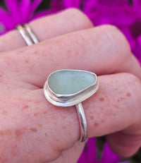Image 1 of Pale Aqua blue teardrop Cornish Seaglass Ring - Adjustable size