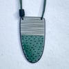 Green Porcelain Handmade Necklace, Lines and Dashes on Green Cord