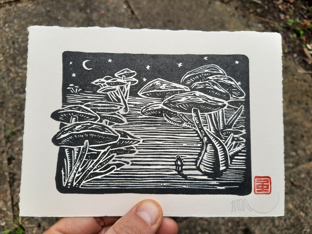 GIANT MUSHROOM FOREST (Black & White Miniprint)