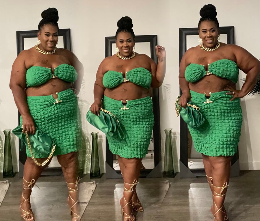 Image of 2PACK PLUS SIZE BUBBLE ME 2-PIECE SKIRT SET-GREEN