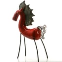 Handmade Ceramic Racing Horse on Iron Legs | Black & Red