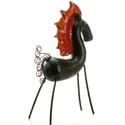 Handmade Ceramic Racing Horse on Iron Legs | Black & Red