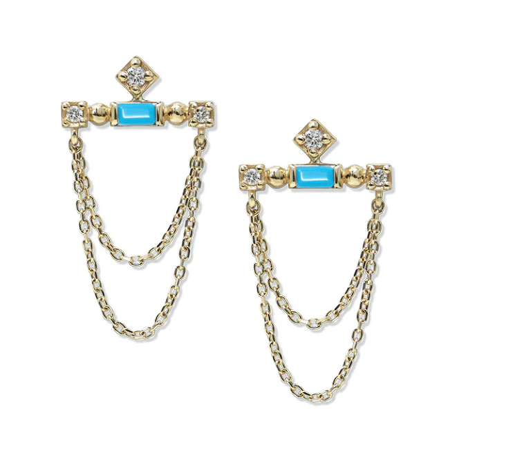 Image of 14 kt and Diamond Chain Earrings (three stone choices)