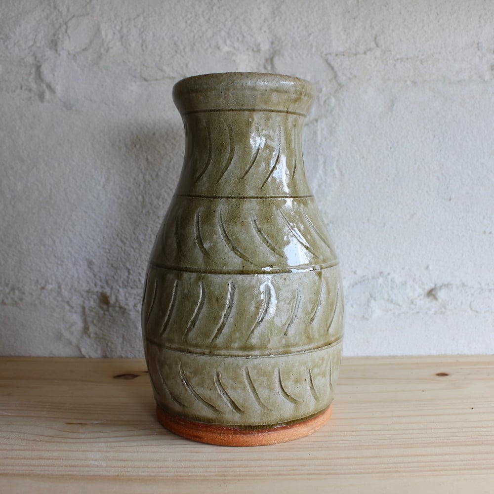 Image of Incised Green Alkaline Vase