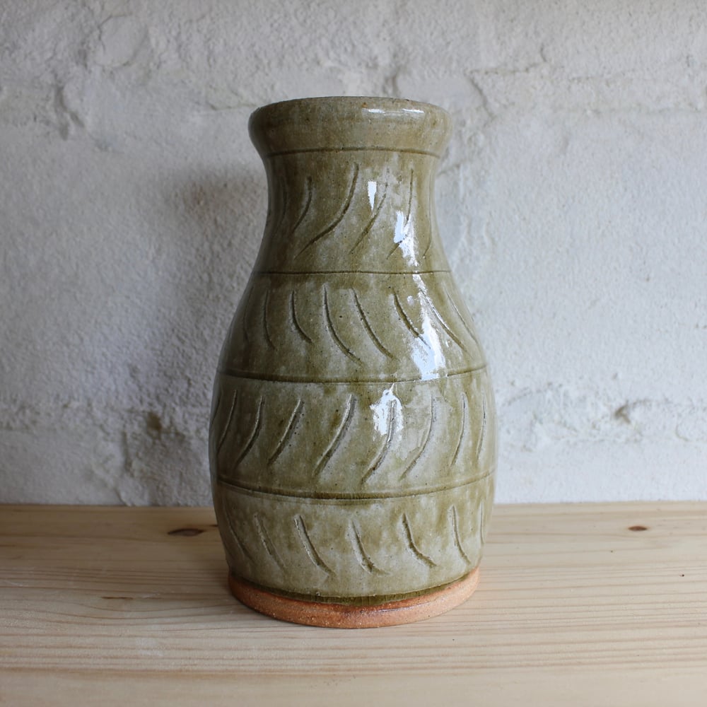 Image of Incised Green Alkaline Vase