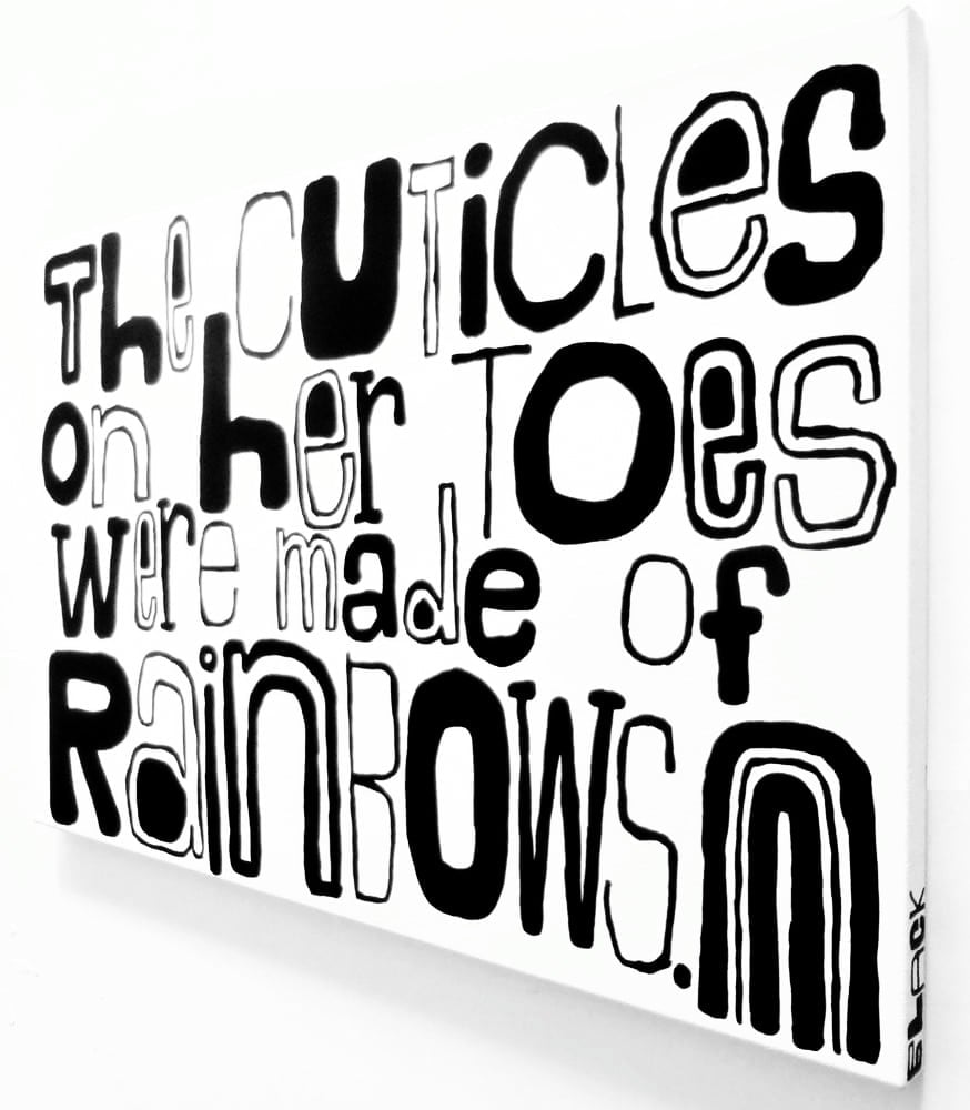 Image of tHe CUtiCLeS On hER tOES WeRE mAdE Of RAiNbOWS . - 16" X 24" CANVAS
