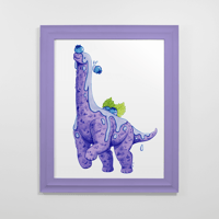 Image 2 of Blueberry Tallcake Art Print | Dessert Dino 8"x10" Art Reproduction