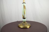 Image 5 of Art Deco Green Jadite Glass Lamp with Brown Slag Swirls, Early 1900's Lighting. #843