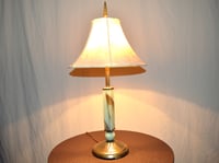 Image 2 of Art Deco Green Jadite Glass Lamp with Brown Slag Swirls, Early 1900's Lighting. #843