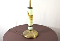 Image 9 of Art Deco Green Jadite Glass Lamp with Brown Slag Swirls, Early 1900's Lighting. #843