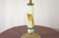 Image 12 of Art Deco Green Jadite Glass Lamp with Brown Slag Swirls, Early 1900's Lighting. #843