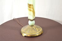 Image 13 of Art Deco Green Jadite Glass Lamp with Brown Slag Swirls, Early 1900's Lighting. #843