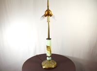 Image 14 of Art Deco Green Jadite Glass Lamp with Brown Slag Swirls, Early 1900's Lighting. #843