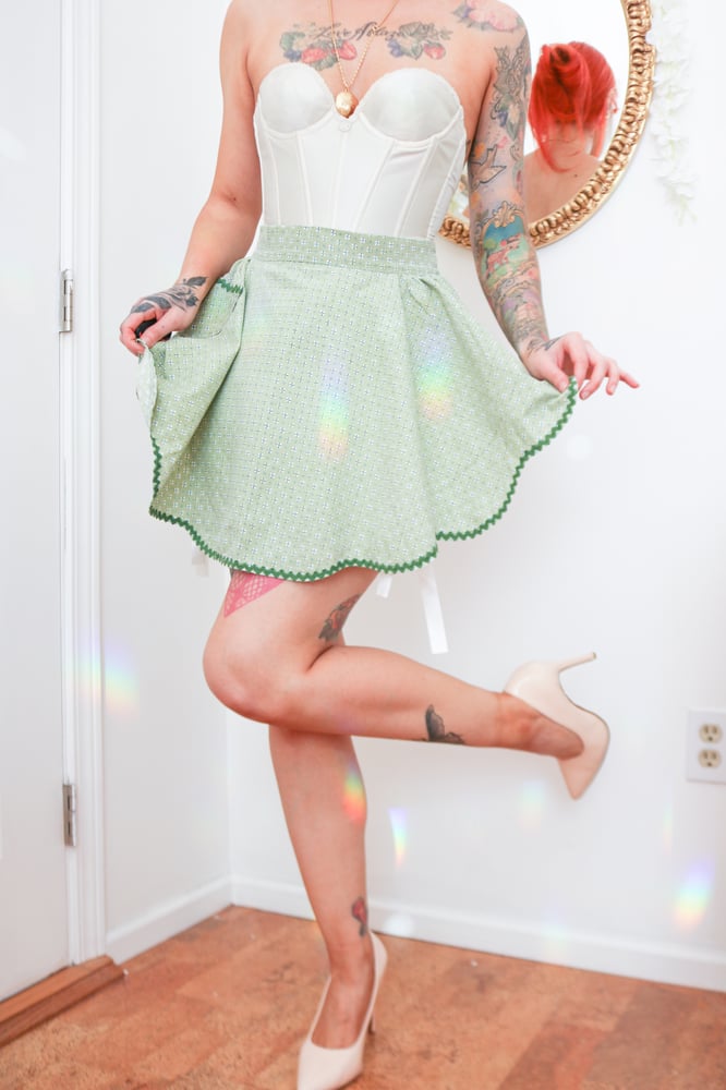 Image of Vintage Adorable Sage Green Floral Handmade Apron