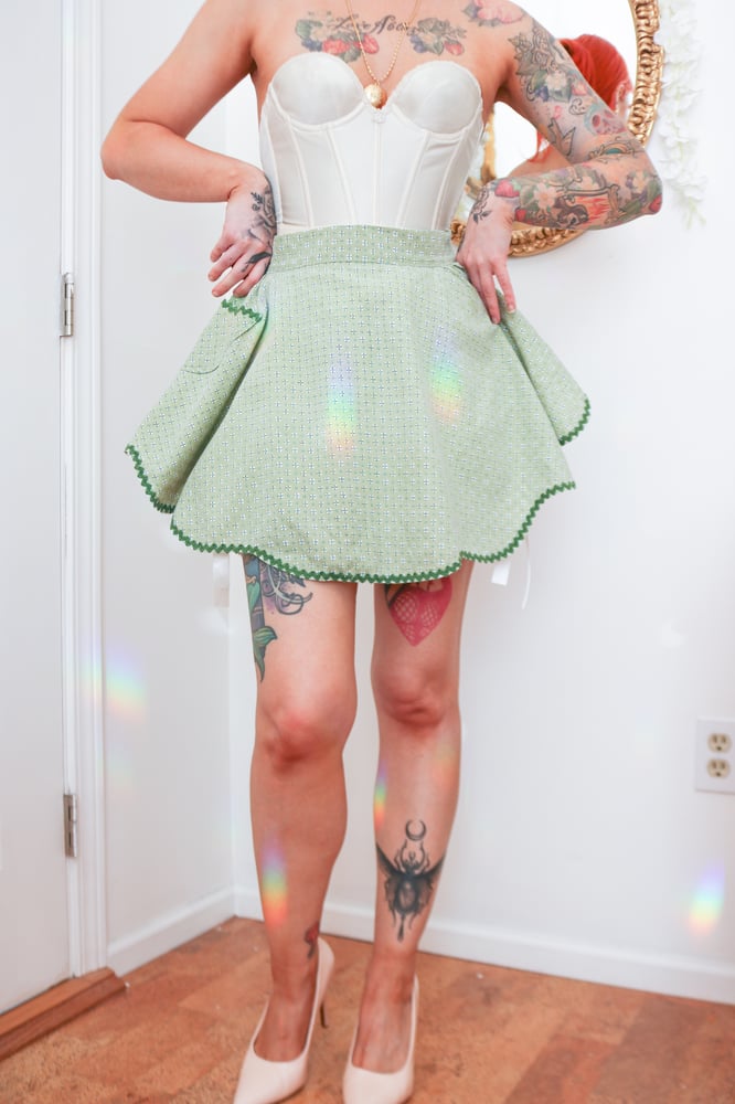 Image of Vintage Adorable Sage Green Floral Handmade Apron