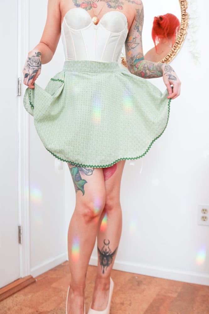 Image of Vintage Adorable Sage Green Floral Handmade Apron