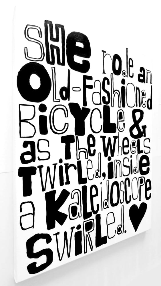 Image of ShE ROde aN OLd-fAShiONed BiCYCLe & aS tHe WhEELS tWiRLed iNSidE A KALeidOSCOPe SWiRLed. - 22" X 28"
