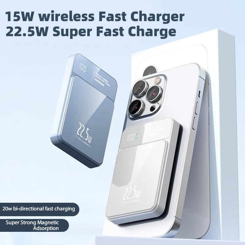 MSL 50000mAh Power Bank - Magnetic Qi Wireless Charger, 22.5W Fast Charging for iPhone, Samsung
