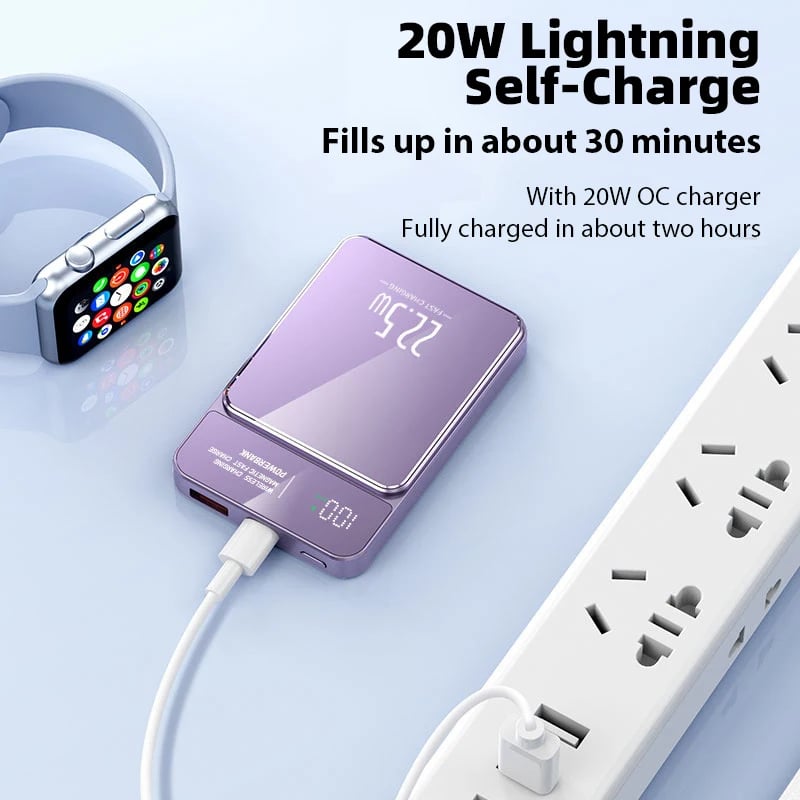 MSL 50000mAh Power Bank - Magnetic Qi Wireless Charger, 22.5W Fast Charging for iPhone, Samsung