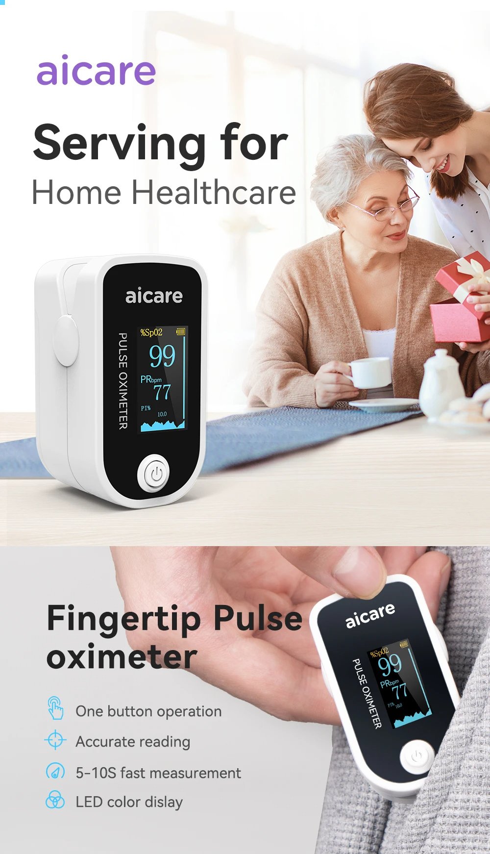 AICARE Medical Digital Oximeter - Blood Oxygen, Heart Rate for Adult & Child