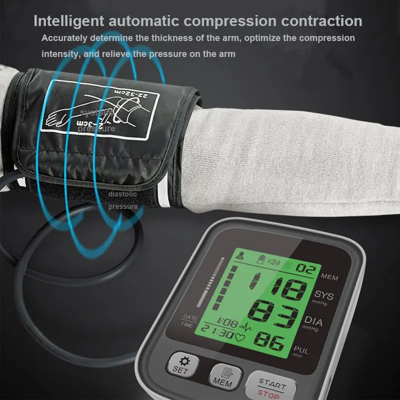 Digital LCD Blood Pressure Monitor - Heart Rate, Large Cuff, Portable