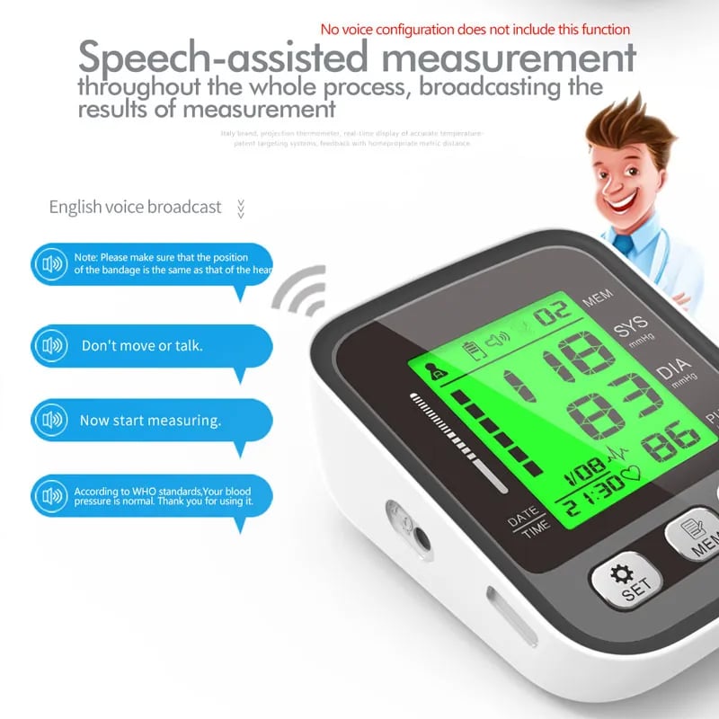 Digital LCD Blood Pressure Monitor - Heart Rate, Large Cuff, Portable