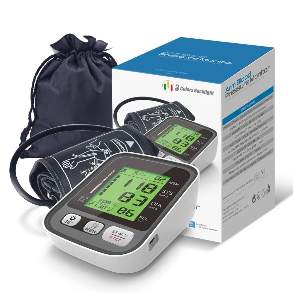 Digital LCD Blood Pressure Monitor - Heart Rate, Large Cuff, Portable
