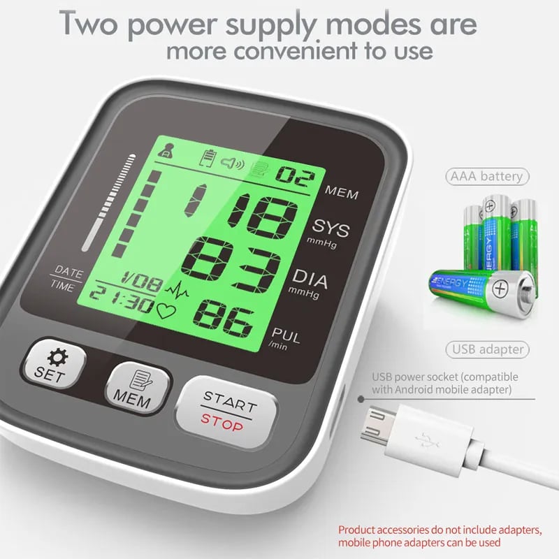 Digital LCD Blood Pressure Monitor - Heart Rate, Large Cuff, Portable