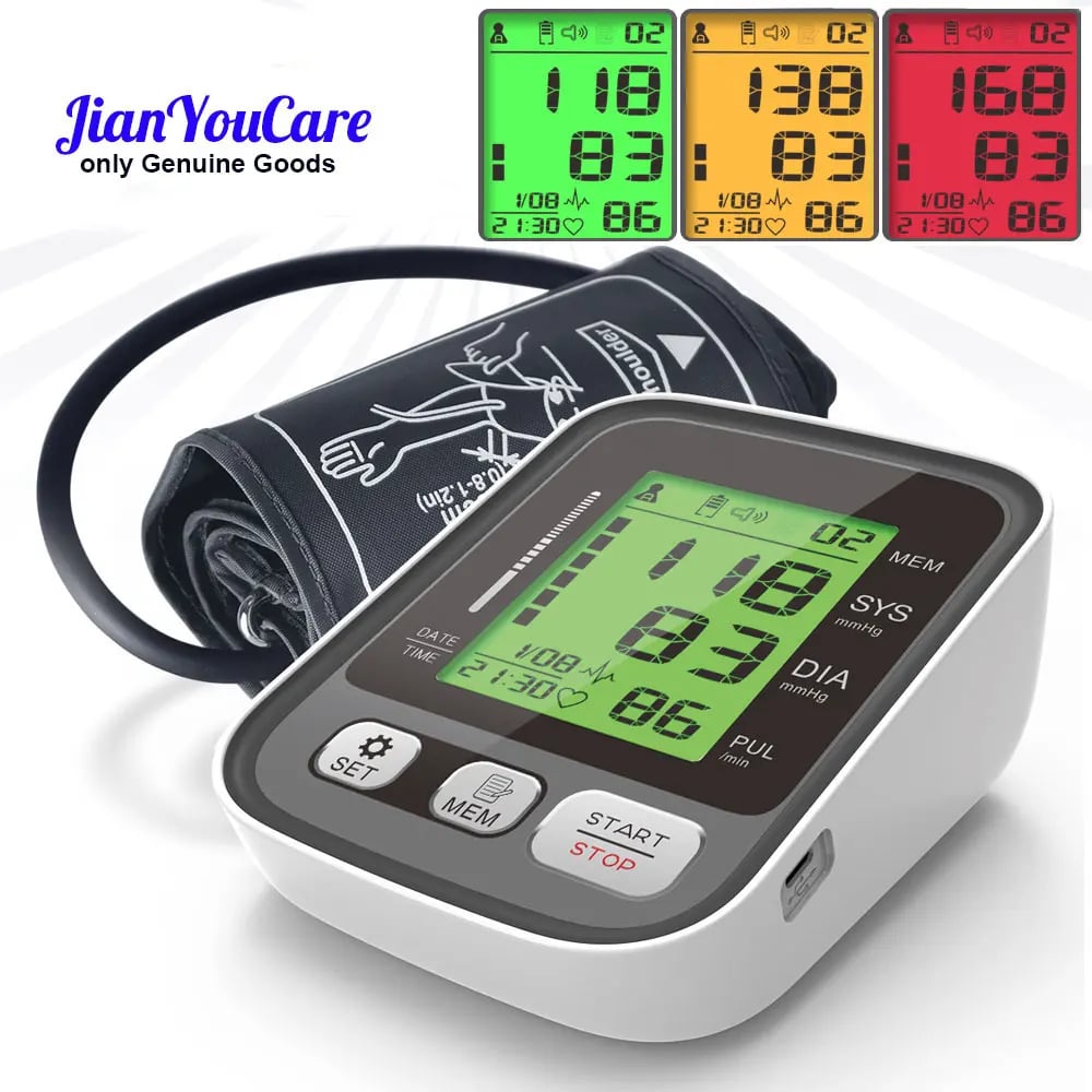 Digital LCD Blood Pressure Monitor - Heart Rate, Large Cuff, Portable