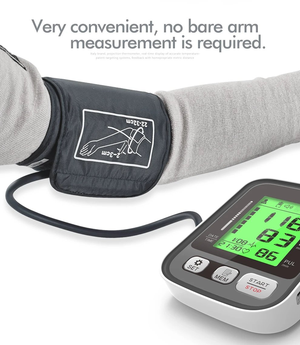 Digital LCD Blood Pressure Monitor - Heart Rate, Large Cuff, Portable