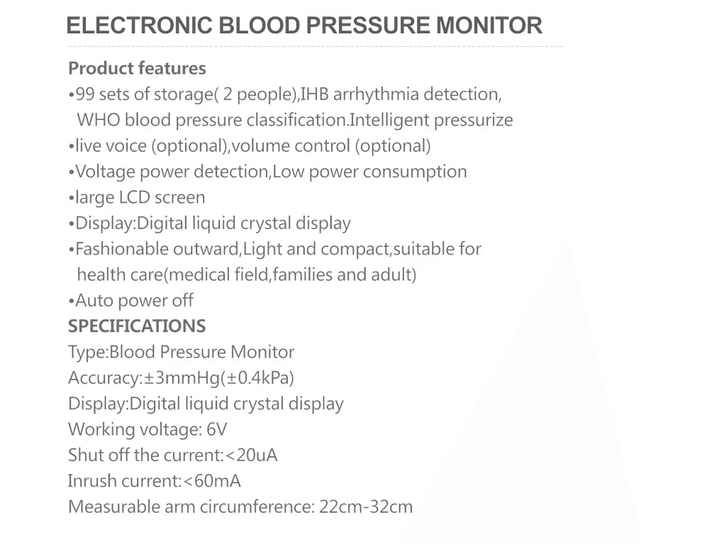 Digital LCD Blood Pressure Monitor - Heart Rate, Large Cuff, Portable