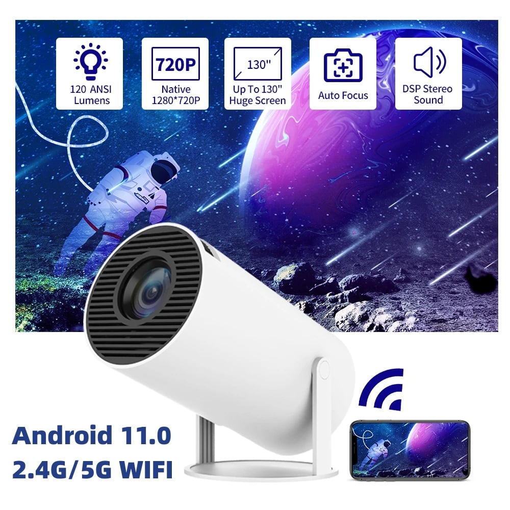 MSL Mini Projector 4K 1080P Support, Portable Projector WiFi6 BT 5.0 Android 11